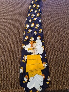 Novelty Snoopy Aviation Character Navy Tie with Yellow Accents